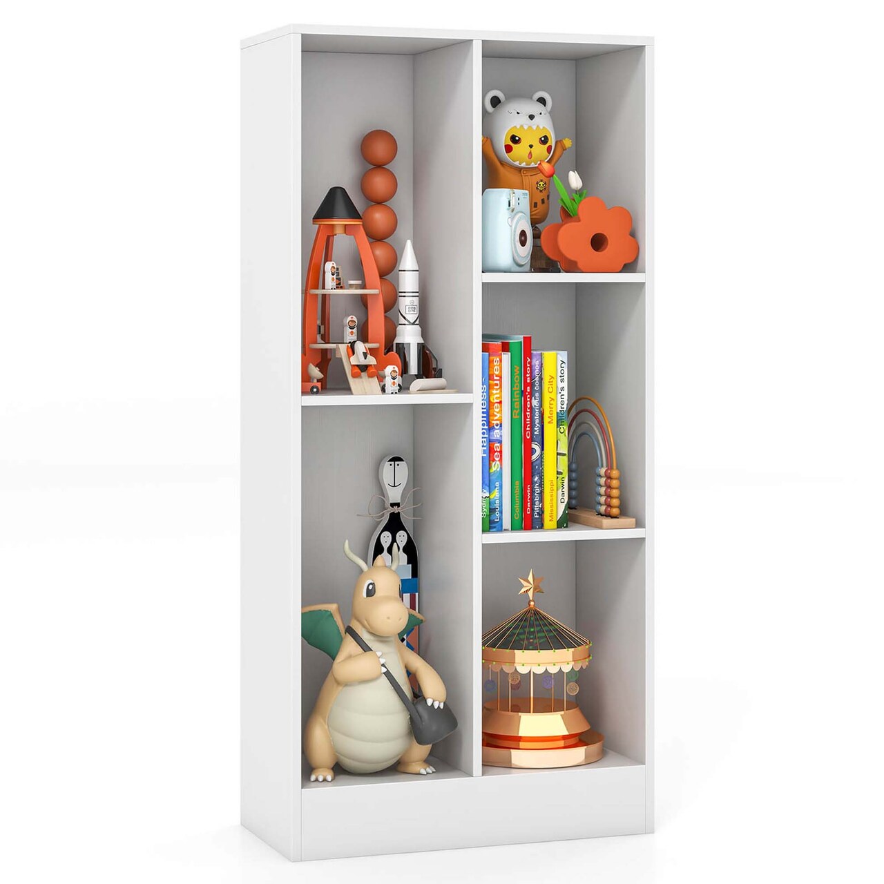 Costway 5-Cube Bookcase for Kids 41" Wooden Toy Storage Organizer for Kid's Room White/Natural